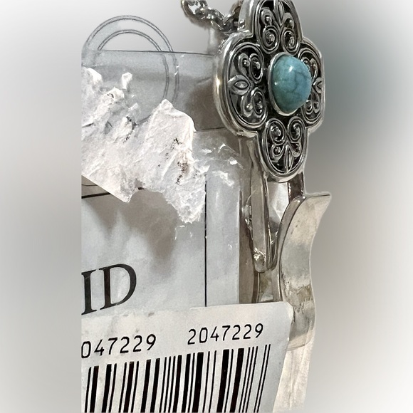 ID Tag Glasses Holder NWT Silver Tone Mosaic Turquoise 30” Chain Boho - Picture 9 of 10